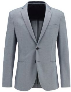 HUGO BOSS - Slim Fit Jacket In Micro Patterned Stretch Jersey - Light Blue