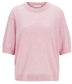 HUGO BOSS - Relaxed Fit Sweater In Pure Cashmere With Cropped Sleeves - Light Purple