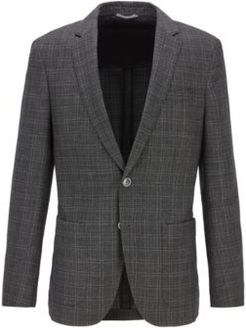 HUGO BOSS - Slim Fit Jacket In A Checkered Virgin Wool Blend - Light Grey