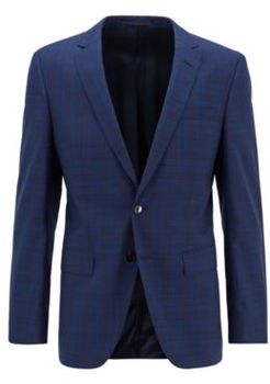 HUGO BOSS - Slim Fit Jacket In Checked Virgin Wool - Light Blue