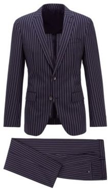 HUGO BOSS - Slim Fit Suit In A Striped Wool Blend - Dark Blue