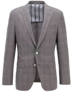 HUGO BOSS - Slim Fit Jacket In Checked Virgin Wool Serge - Grey