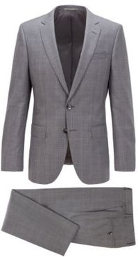 HUGO BOSS - Slim Fit Suit In Checked Virgin Wool Serge - Grey