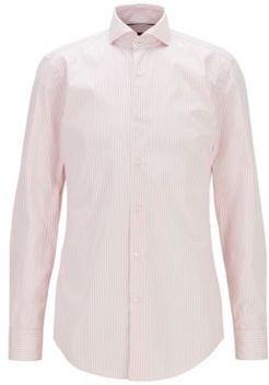 HUGO BOSS - Striped Slim Fit Shirt In Washed Cotton Poplin - light pink