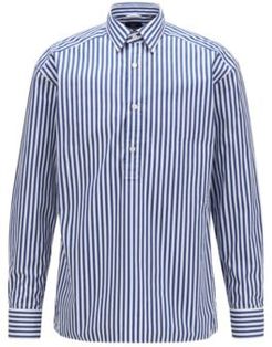 HUGO BOSS - Relaxed Fit Shirt In Striped Cotton With Polo Placket - Light Blue
