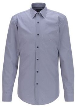 HUGO BOSS - Slim Fit Shirt In Printed Cotton Poplin - Light Blue
