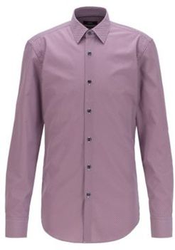 HUGO BOSS - Slim Fit Shirt In Printed Cotton Poplin - Purple