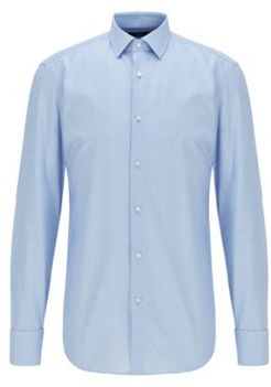 HUGO BOSS - Slim Fit Shirt In Structured Cotton With Double Cuffs - Light Blue
