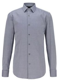 HUGO BOSS - Slim Fit Shirt In Dobby Cotton With Double Cuffs - Dark Blue