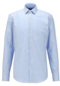 HUGO BOSS - Slim Fit Shirt In Structured Cotton With Contrast Details - Light Blue