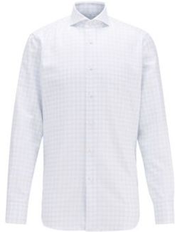 HUGO BOSS - Regular Fit Shirt In Glen Check Italian Cotton - Light Blue