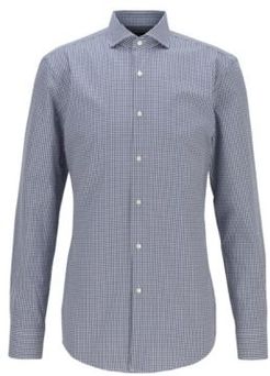HUGO BOSS - Slim Fit Shirt In Checked Cotton Dobby - Dark Blue