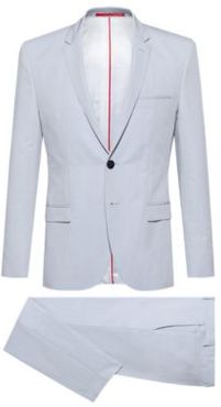 BOSS - Extra Slim Fit Cotton Blend Suit With Logo Lining - Light Blue