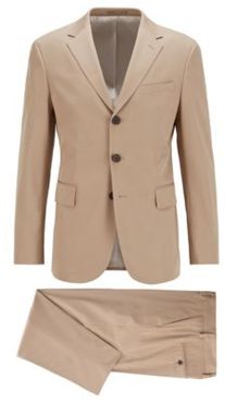 HUGO BOSS - Slim Fit Suit In Stretch Cotton Twill - Beige