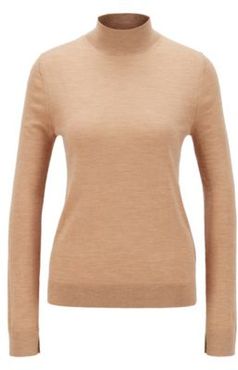 HUGO BOSS - Mock Neck Sweater In Virgin Wool - Light Brown