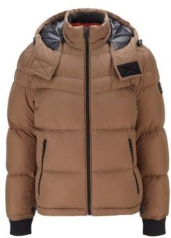 HUGO BOSS - Water Repellent Down Jacket With Removable Hood - Khaki