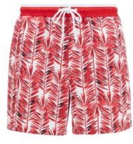 HUGO BOSS - Quick Dry Swim Shorts With Palm Leaf Print - Light Red