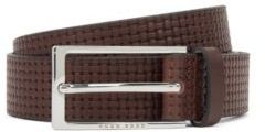 HUGO BOSS - Pin Buckle Belt In Leather With Embossed Woven Effect - Dark Brown