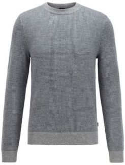 HUGO BOSS - Slim Fit Sweater In Micro Houndstooth Virgin Wool - Silver
