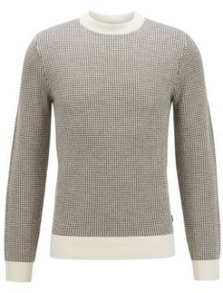 HUGO BOSS - Slim Fit Sweater In Micro Houndstooth Virgin Wool - White
