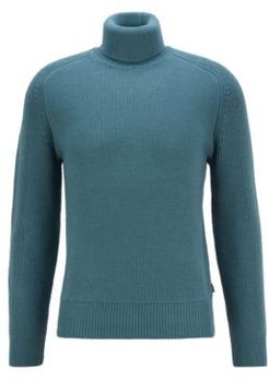 HUGO BOSS - Rollneck Sweater In A Structured Wool Blend - Green