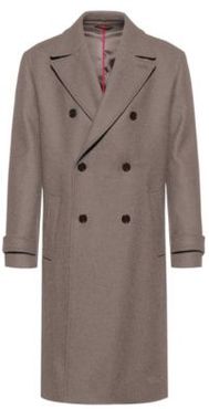 BOSS - Long Double Breasted Coat In Wool Blend Twill - Light Brown