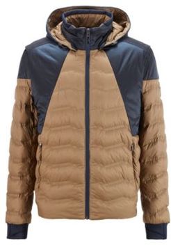 HUGO BOSS - Color Block Down Jacket With Detachable Sleeves And Hood - Khaki