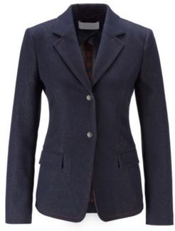 HUGO BOSS - Stretch Denim Jacket With Notch Lapels And Flap Pockets - Dark Blue