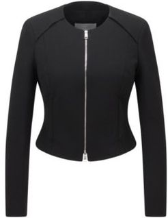 HUGO BOSS - Regular Fit Cropped Jacket With Mini Houndstooth Pattern - Black