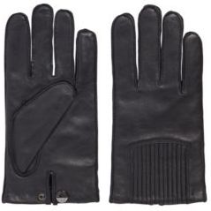 HUGO BOSS - Leather Gloves With Press Stud And Logo Detail - Black