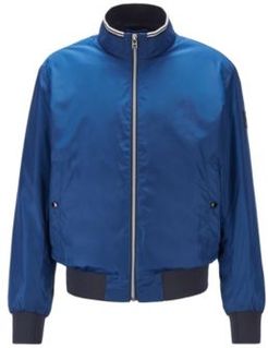 HUGO BOSS - Padded Blouson Jacket In Lustrous Fabric With Striped Detailing - Dark Blue