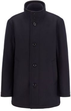 HUGO BOSS - Funnel Neck Automobile Coat In A Wool Blend - Dark Blue