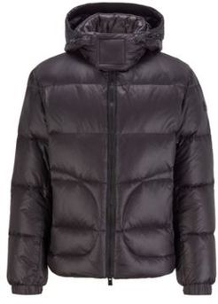 HUGO BOSS - Water Repellent Down Jacket With Logo Tape Trim - Black