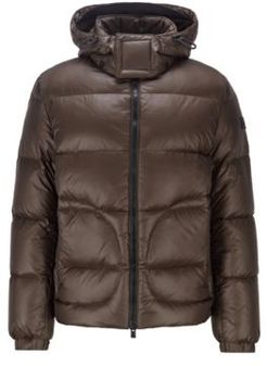 HUGO BOSS - Water Repellent Down Jacket With Logo Tape Trim - Light Green