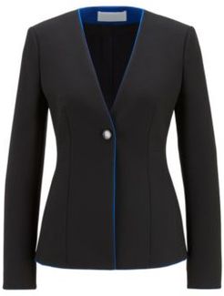 HUGO BOSS - Regular Fit Collarless Jacket With Contrast Trims - Black