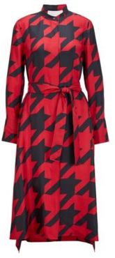 HUGO BOSS - Shirt Dress In Silk With Houndstooth Motif - Patterned