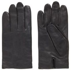 HUGO BOSS - Lamb Leather Gloves With Piping And Hardware Badge - Black