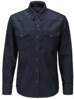 HUGO BOSS - Relaxed Fit Shirt In Italian Stretch Denim With Wool - Dark Blue