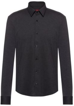 BOSS - Slim Fit Shirt In Melange Stretch Jersey - Black