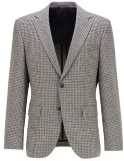 HUGO BOSS - Regular Fit Single Breasted Jacket In Checked Fabric - Silver