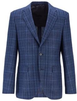 HUGO BOSS - Regular Fit Jacket In Checked Cloth - Dark Blue