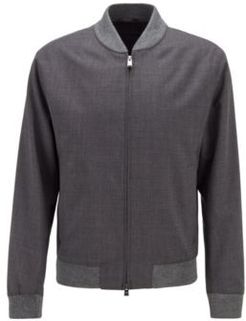 HUGO BOSS - Slim Fit Jacket In Patterned Virgin Wool - Light Grey