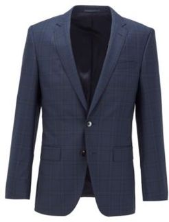 HUGO BOSS - Slim Fit Jacket In Checked Virgin Wool - Dark Blue