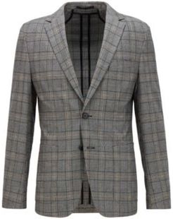 HUGO BOSS - Slim Fit Checked Jacket In Stretch Virgin Wool - Grey