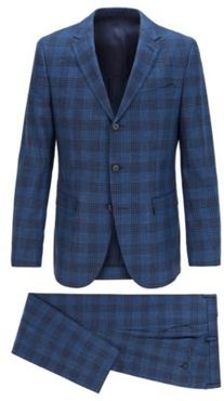 HUGO BOSS - Checked Slim Fit Suit In Wool, Cotton And Linen - Dark Blue