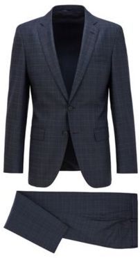 HUGO BOSS - Checked Slim Fit Suit In Stretch Virgin Wool - Dark Blue