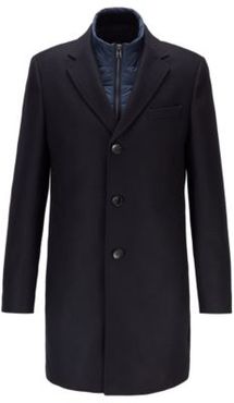 HUGO BOSS - Slim Fit Wool Blend Coat With Detachable Inner Bib - Dark Blue
