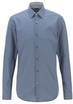 HUGO BOSS - Regular Fit Shirt In Micro Print Cotton Voile - Dark Blue