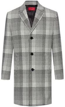 BOSS - Regular Fit Coat In A Glen Check Wool Blend - White