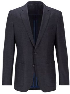 HUGO BOSS - Slim Fit Jacket In A Melange Wool Blend - Dark Blue